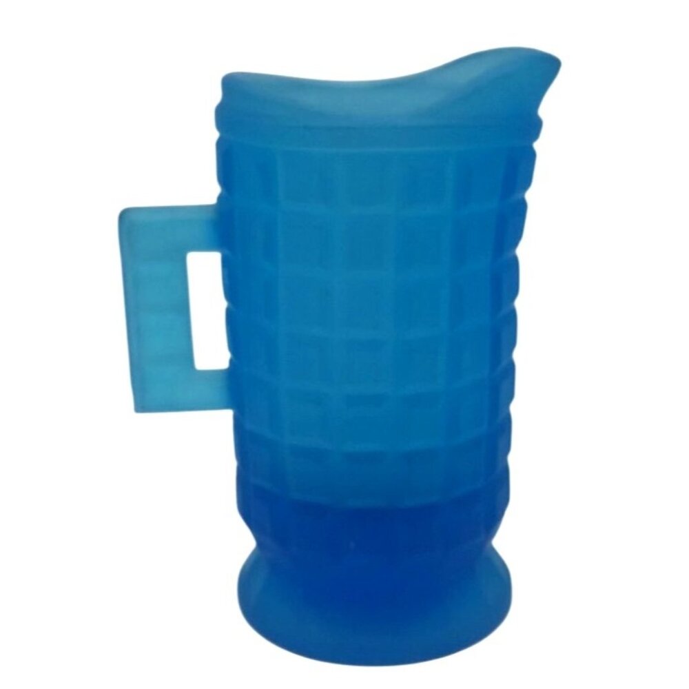 Vintage Kanawha Blue Waffle Pattern Mini Glass Pitcher With Satin Finish